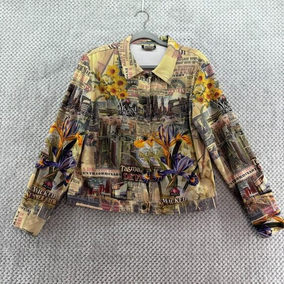 VTG Impulse California Jacket Women M Yellow Cityscape Button Front Long Sleeve - Picture 1 of 12